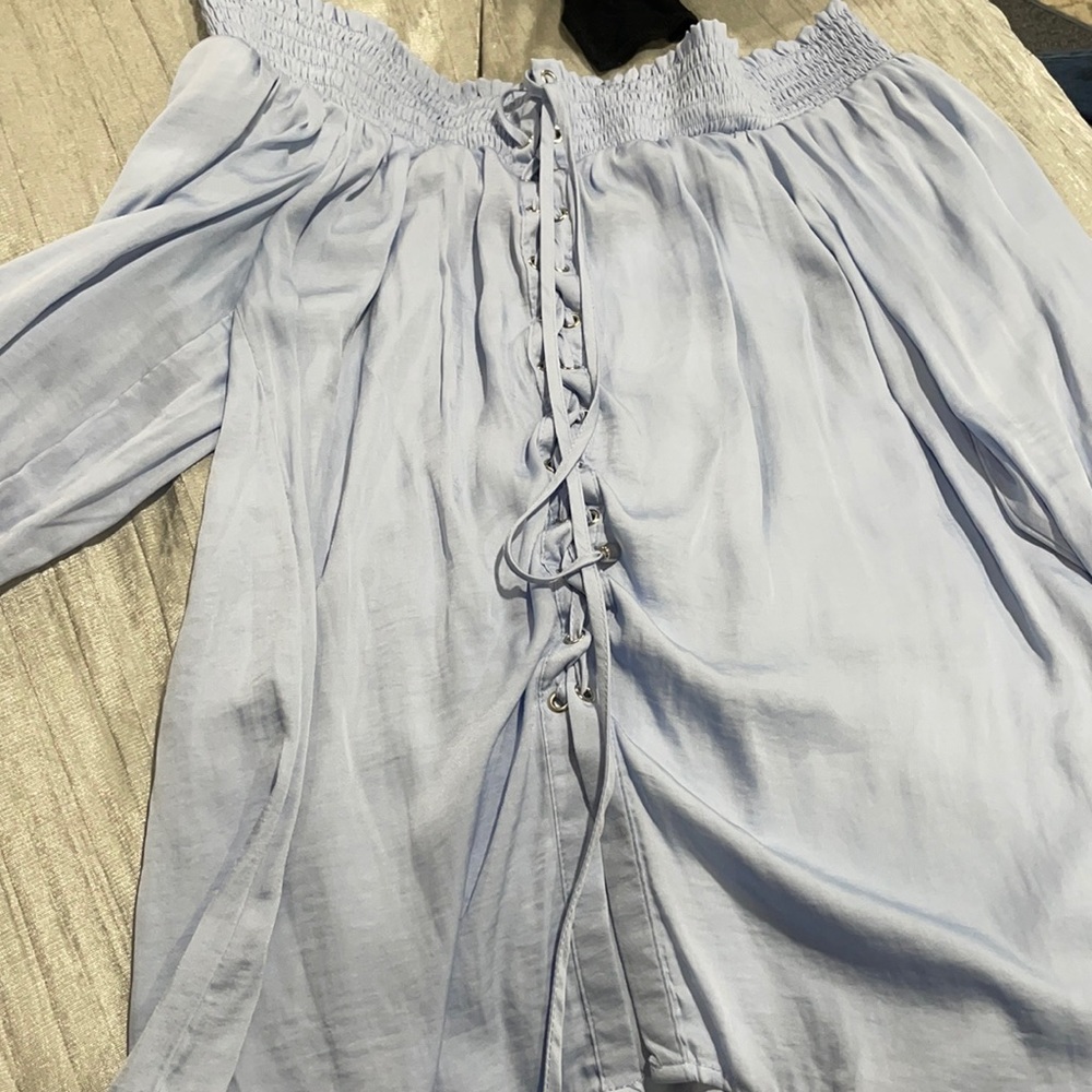 Light blue off the shoulder top